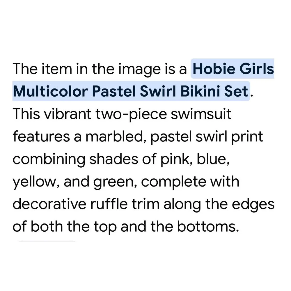 Hobie Girls Multicolor Pastel Swirl Bikini 2 Piece Swimsuit Set Ruffle Size 16